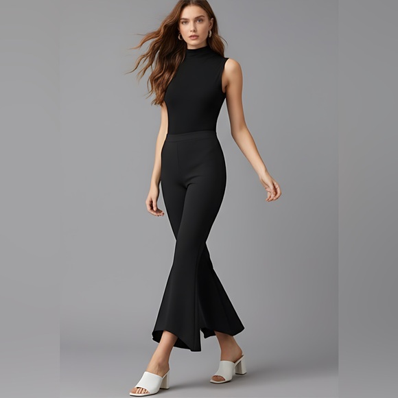 *RESTOCK* Black Ruffle Hem Flare Leg Pants - Picture 2 of 5